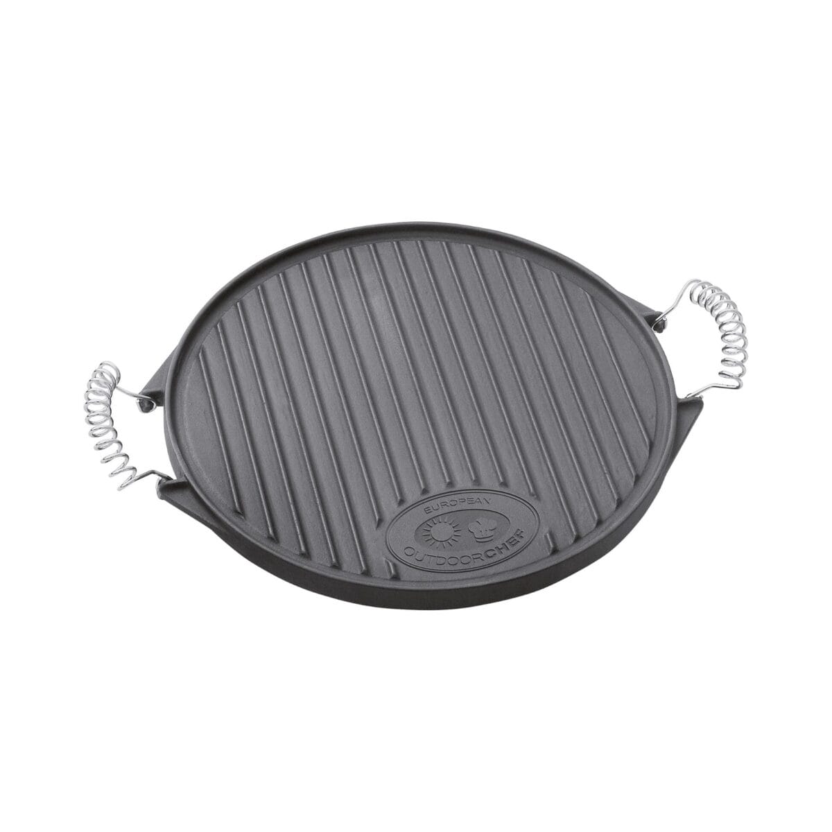 Outdoorchef gietijzeren grillplaat tweezijdig glad en geribbeld met handgrepen zwart